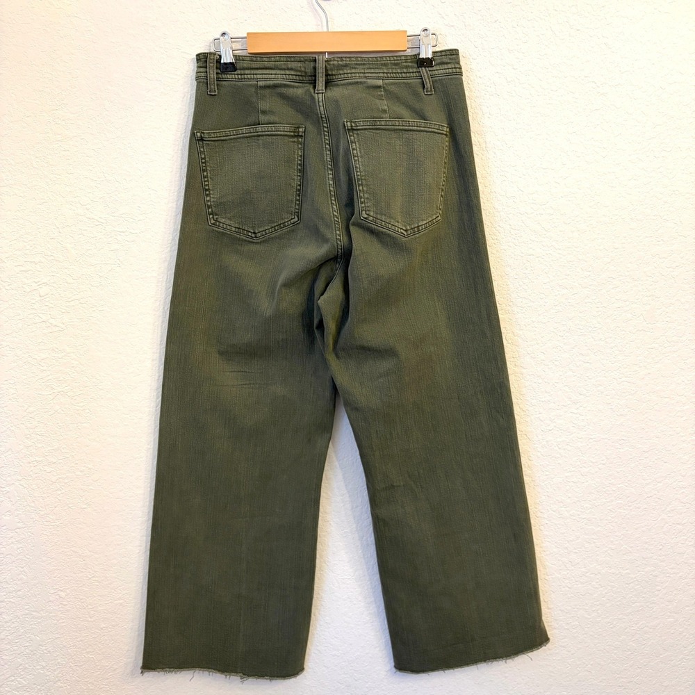 Pistola Penny Wide Leg Crop Jeans 30 Olive Green High Rise Raw Hem Utility Pants - Picture 4 of 12